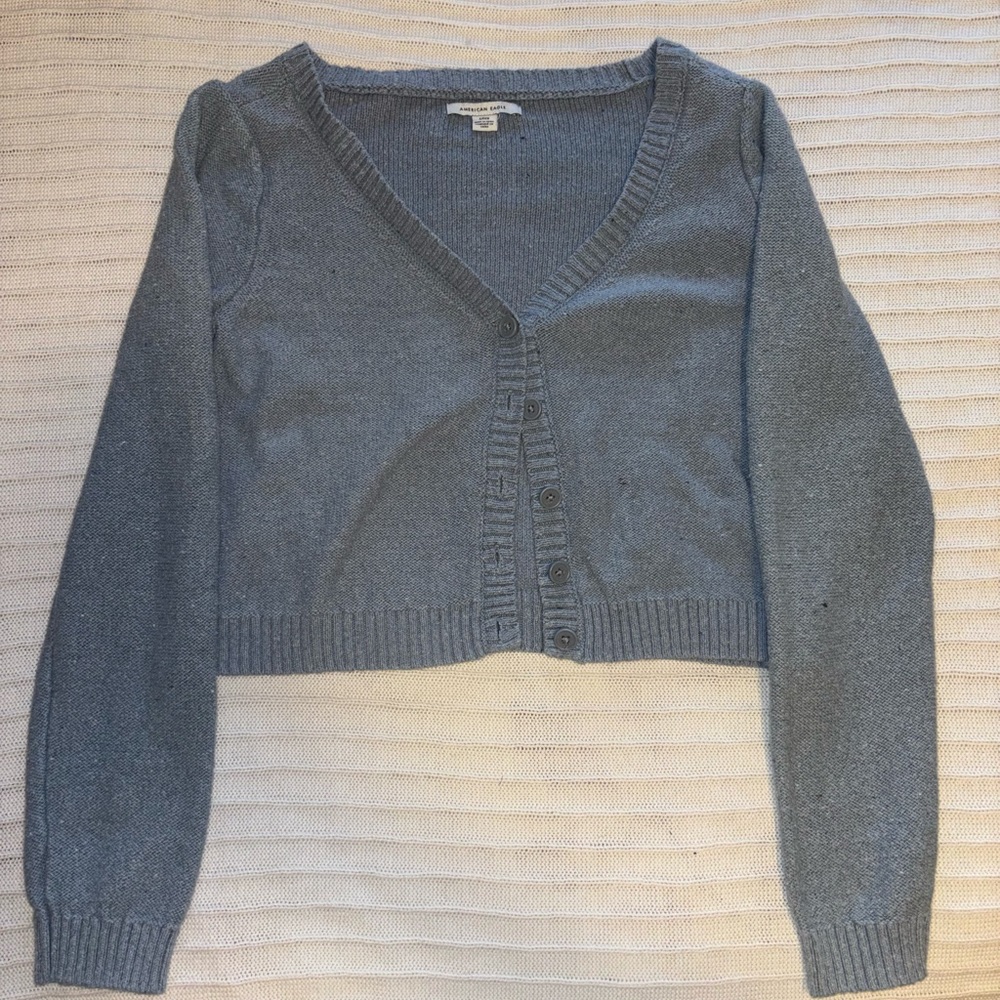 American Eagle Blue Cropped Cardigan Sweater